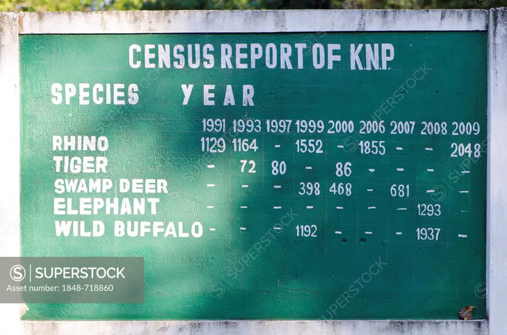 Census report of the different protected animals in Kaziranga National Park, Assam, India, Asia