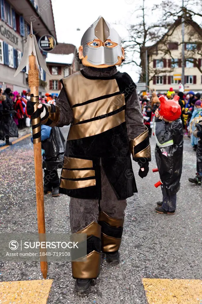 Knight, 35th Motteri-Umzug parade in Malters, Lucerne, Switzerland, Europe