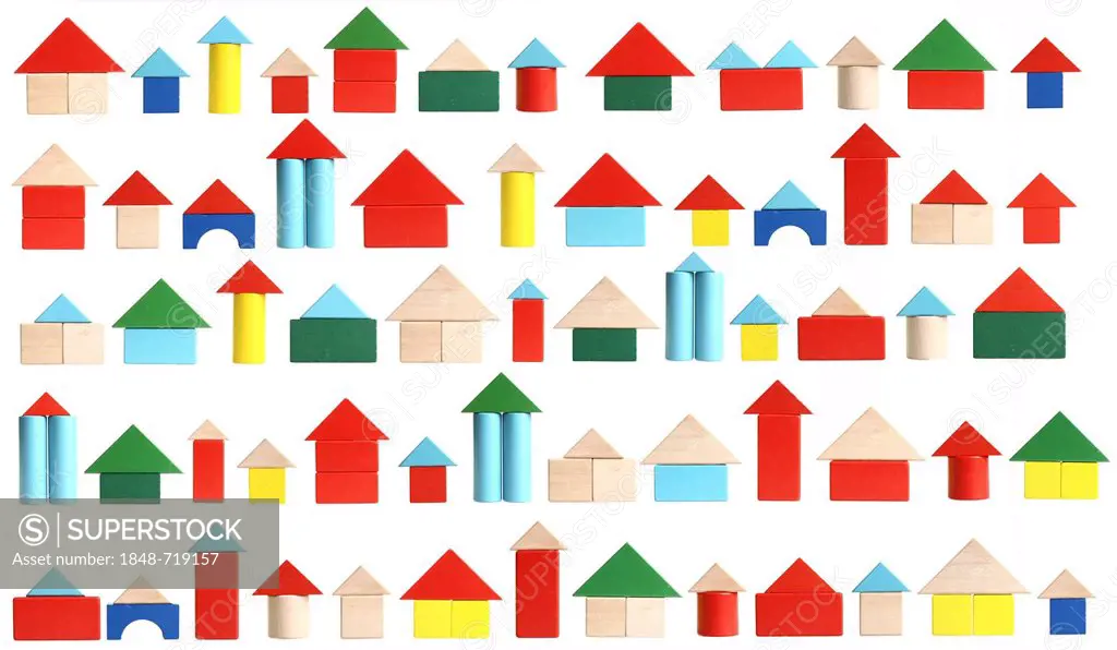 Many houses made of toy blocks, symbolic image living for in the city
