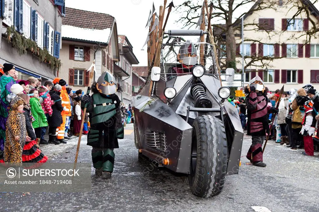 Knights, 35th Motteri-Umzug parade in Malters, Lucerne, Switzerland, Europe