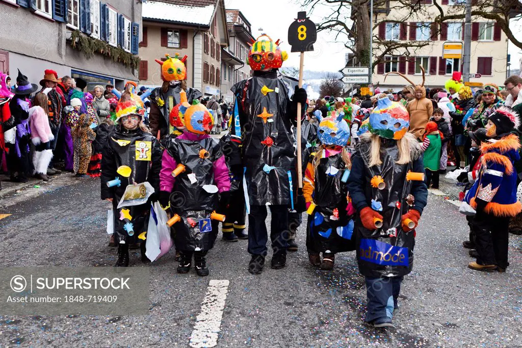 Extraterrestrials, costumes, 35th Motteri-Umzug parade in Malters, Lucerne, Switzerland, Europe