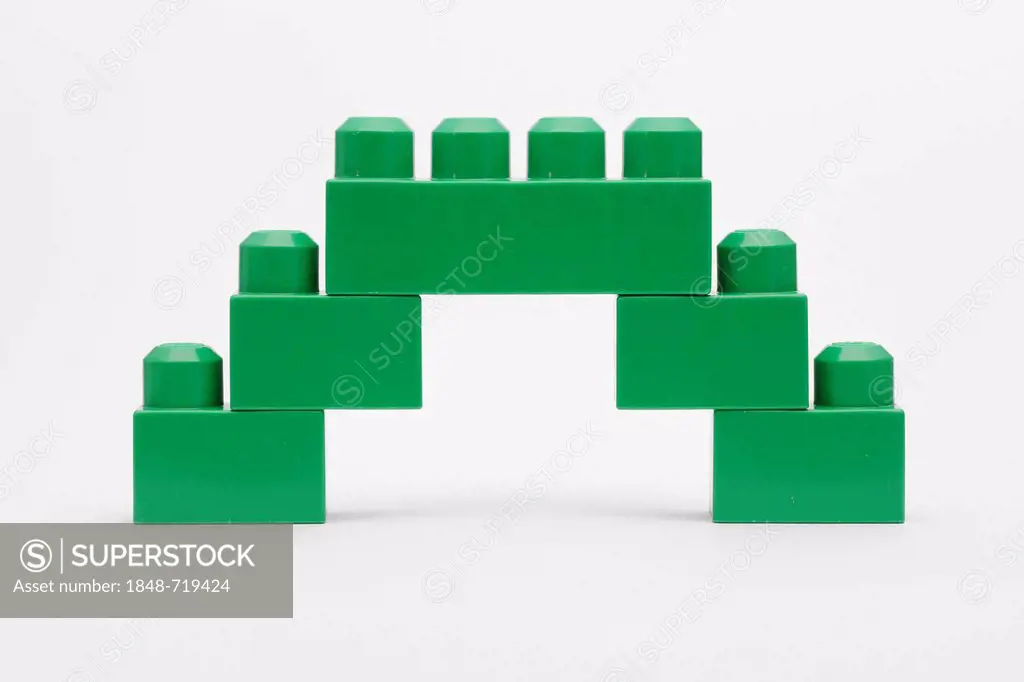 Green bridge made of Lego bricks