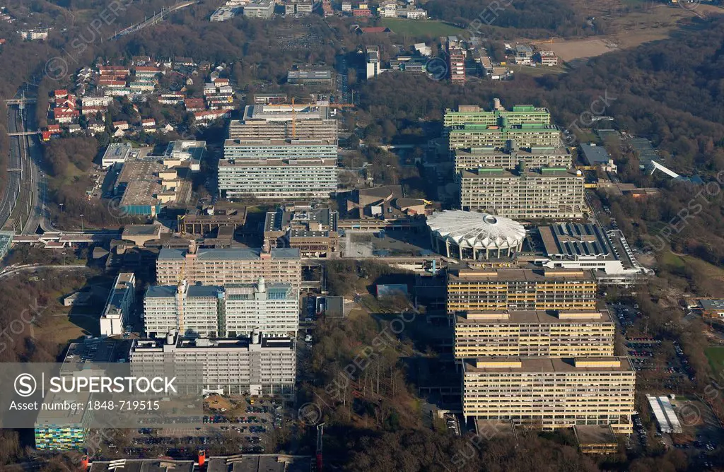 Aerial view, RUB, Ruhr University Bochum, with Audimax auditorium, Bochum, Ruhr Area, North Rhine-Westphalia, Germany, Europe
