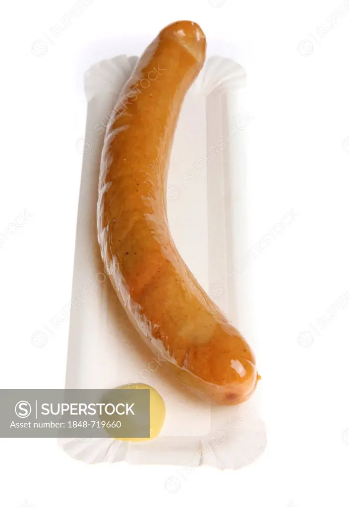 Fast food, cooked sausage with mustard