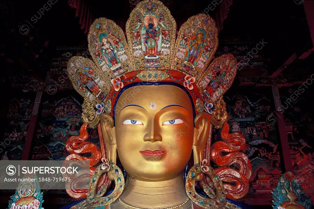 Buddha statue, Tikse Monastery, Ladakh, Himalayas, Jammu and Kashmir, North India, India, Asia