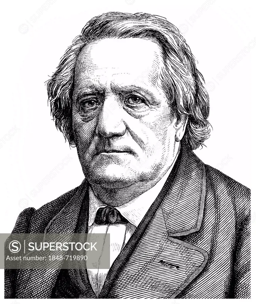 Historical illustration from the 19th Century, portrait of Franz Paul Lachner, 1803 - 1890, a German composer and conductor