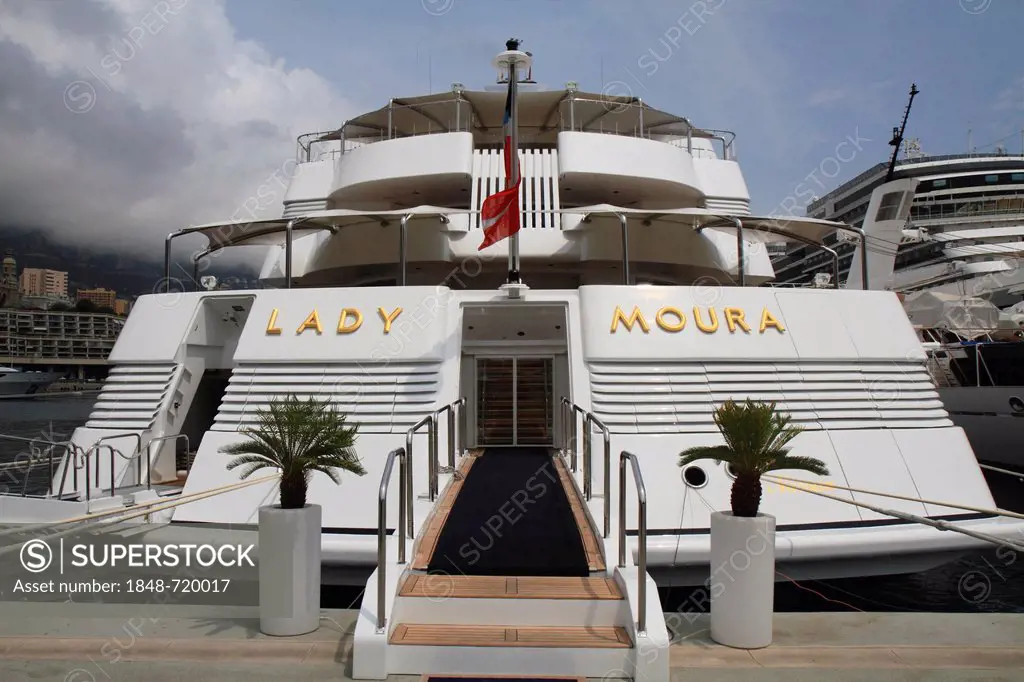 Lady Moura, cruiser, built by Blohm and Voss GmbH, 114.85 m, built in 1990, Principality of Monaco, French Riviera, Mediterranean Sea, Europe