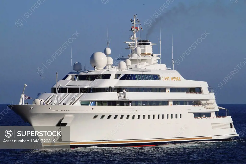 Lady Moura, cruiser, built by Blohm and Voss GmbH, 114.85 m, built in 1990, Principality of Monaco, French Riviera, Mediterranean Sea, Europe
