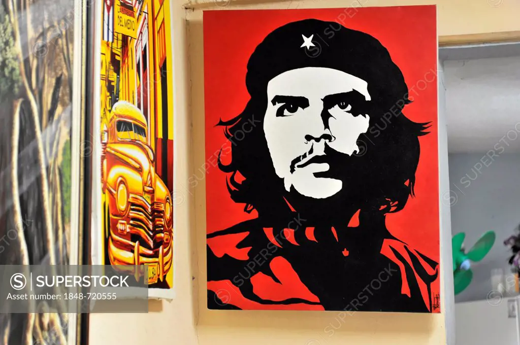Picture of Ernesto Ché Guevara, picture sale, poster, oil paintings, gallery, town centre of Havana, Centro Habana, Cuba, Greater Antilles, Caribbean,...