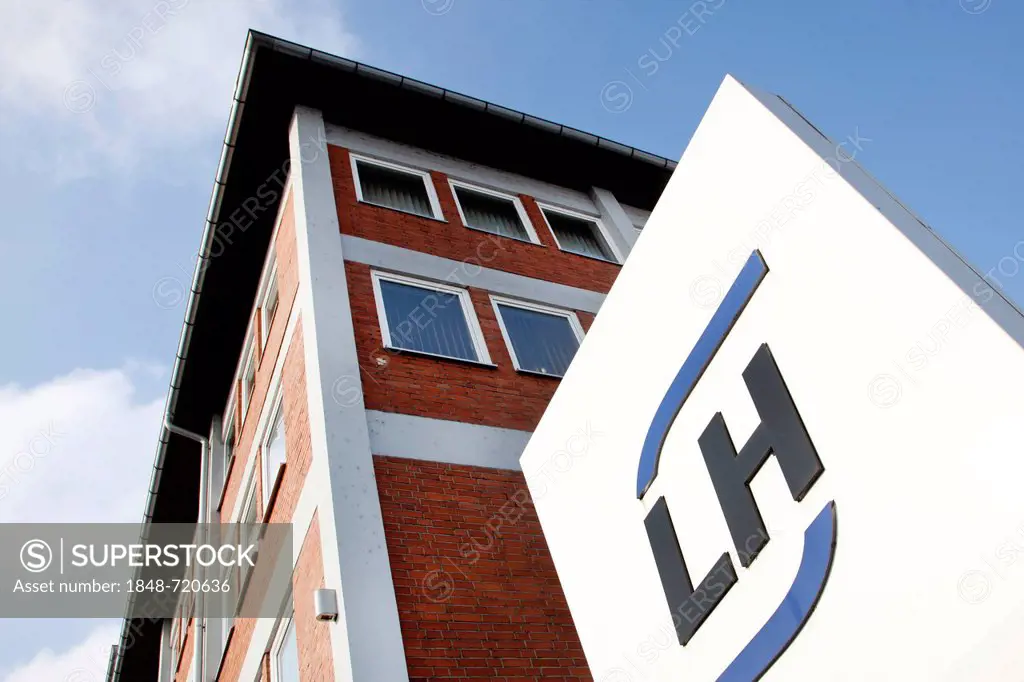 Administration building with the logo of Luitpoldhuette AG in Amberg, Bavaria, Germany, Europe