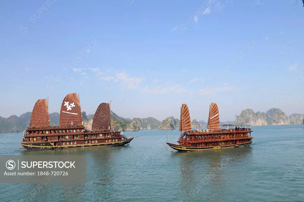 Two junks, Halong Bay, Vietnam, Southeast Asia