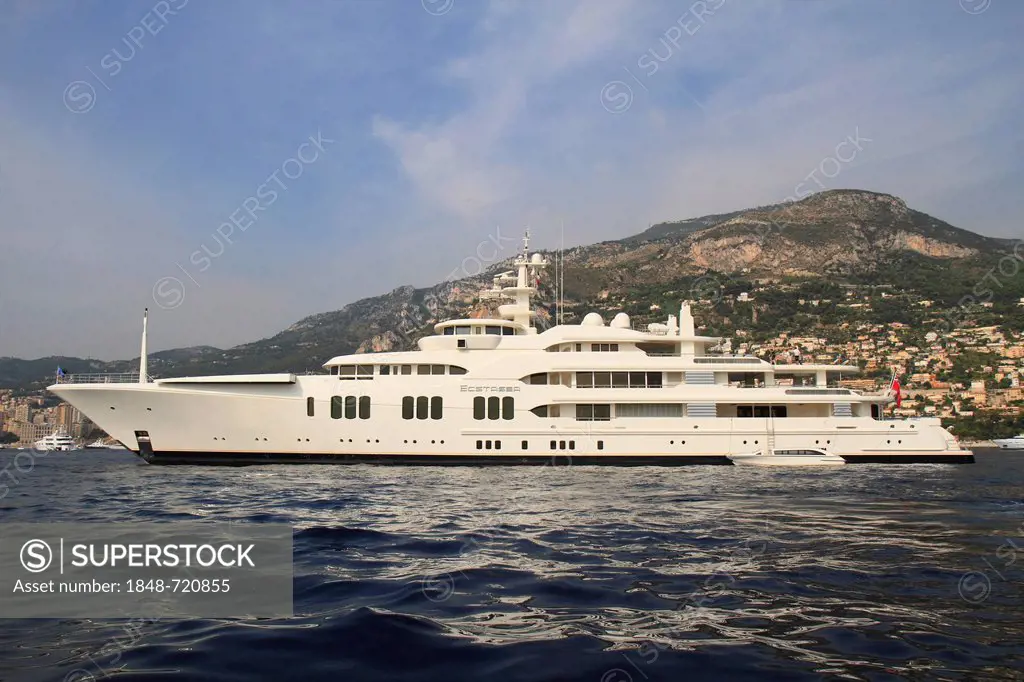 Motor yacht Ecstasea, smallest and fastest yacht of the fleet of Roman Abramovich, length 85.95m, built in 2004 by shipyard Feadship, top speed 35 kno...