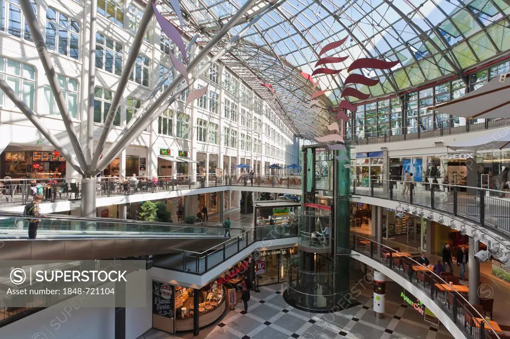 Various shops in the Goethe Gallerie shopping mall, Jena, Thuringia, Germany, Europe
