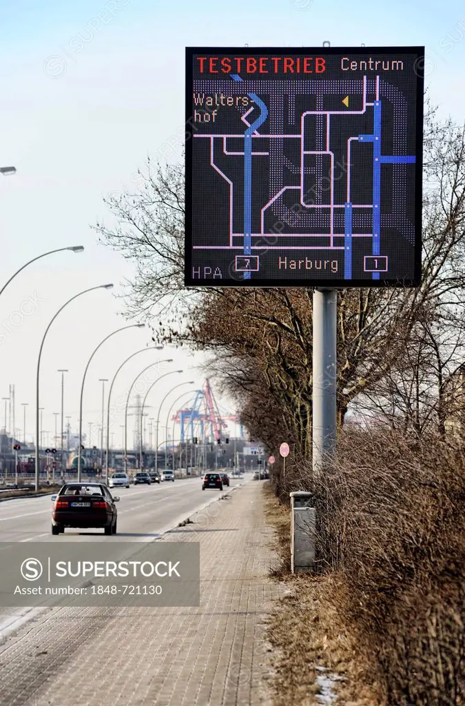Traffic management system, electronic display panel of the Hamburg Port Authority, HPA, Veddeler Damm street, Hamburg, Germany, Europe