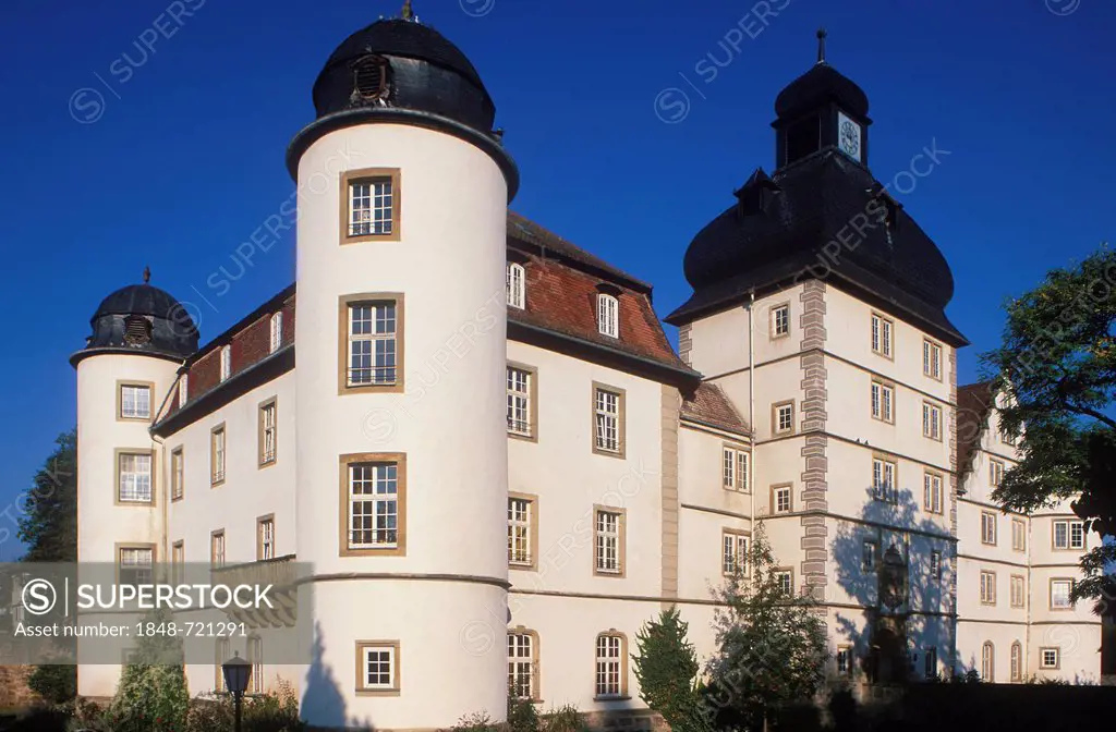 Renaissance moated castle of Pfedelbach, Hohenlohe, Baden-Wuerttemberg, Germany, Europe