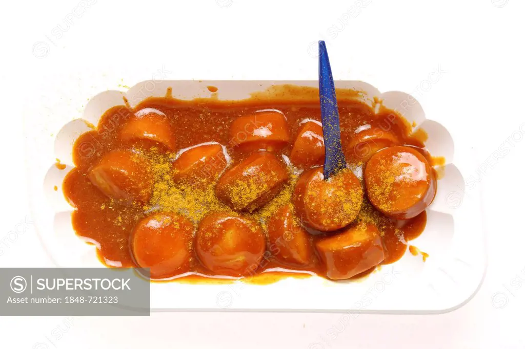 Fast food, sliced sausage with curry powder