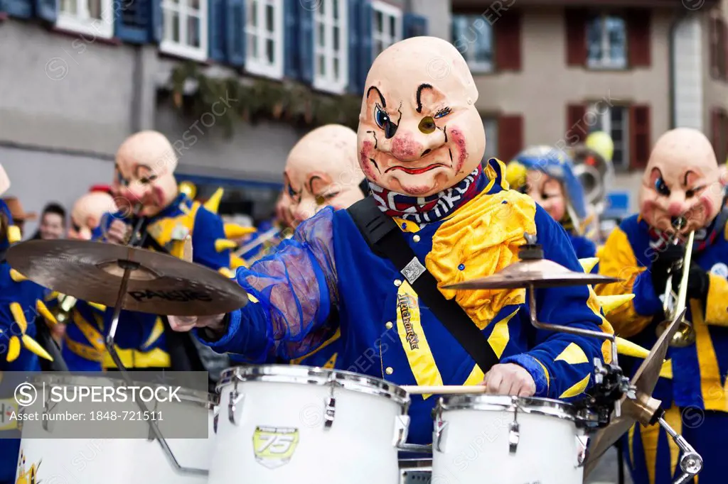Guggenmusik group, carnival marching band, at the 35th Motteri parade in Malters, Lucerne, Switzerland, Europe