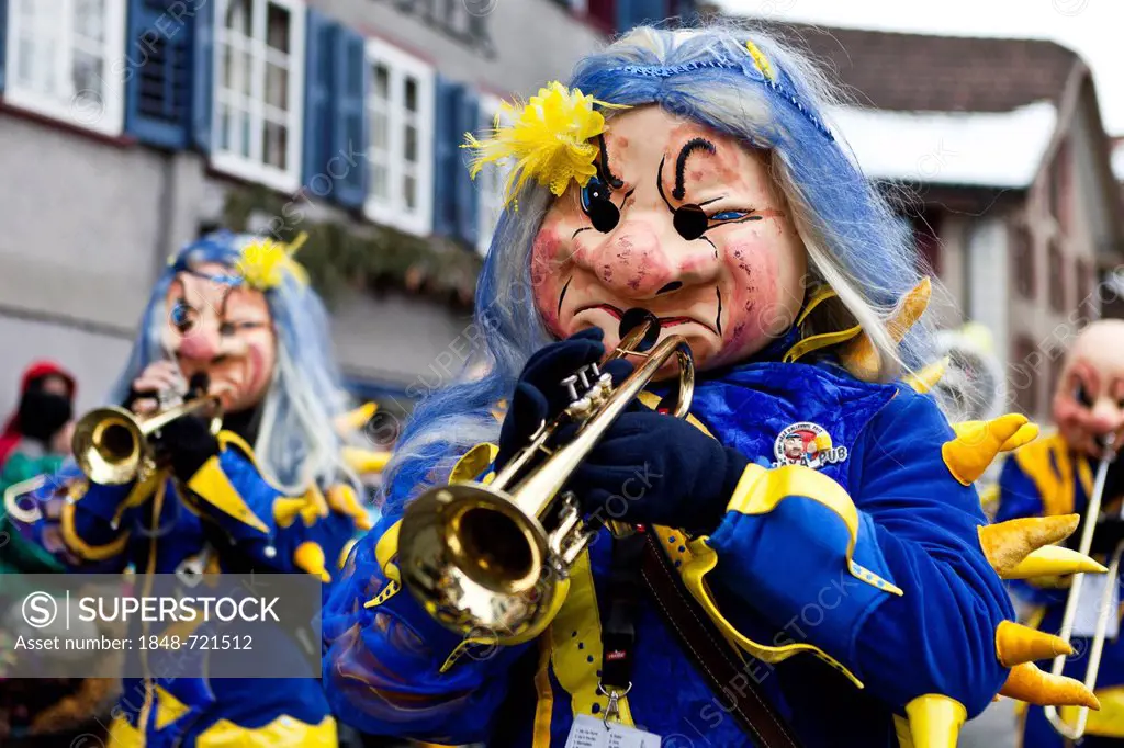 Guggenmusik group, carnival marching band, at the 35th Motteri parade in Malters, Lucerne, Switzerland, Europe