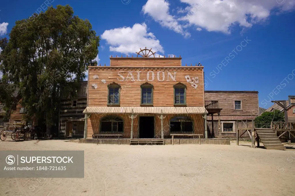 Fort Bravo, western town, former film set, now a tourist attraction, saloon, Tabernas, Andalusia, Spain, Europe