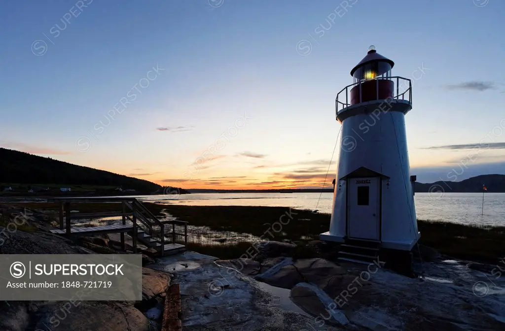 Lighthouse towards La Baie, Saguenay Fjord, St. Lawrence Marine Park, Saguenay-Lac-Saint-Jean region, Quebec, Canada
