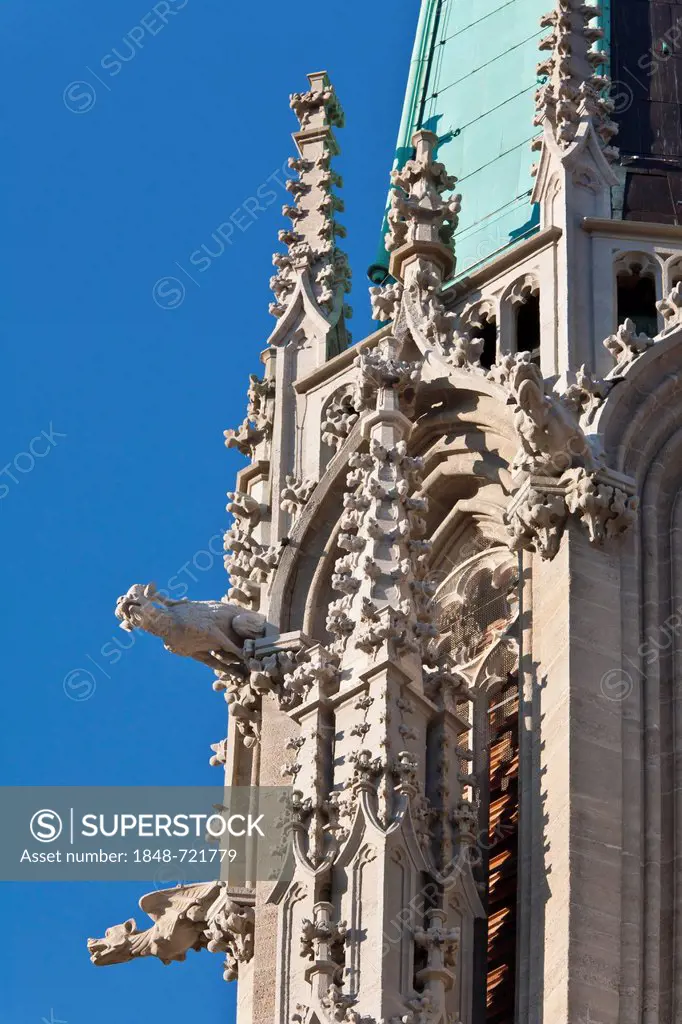 Tower, detail, St. Mary's Church, Muehlhausen, Thuringia, Germany, Europe