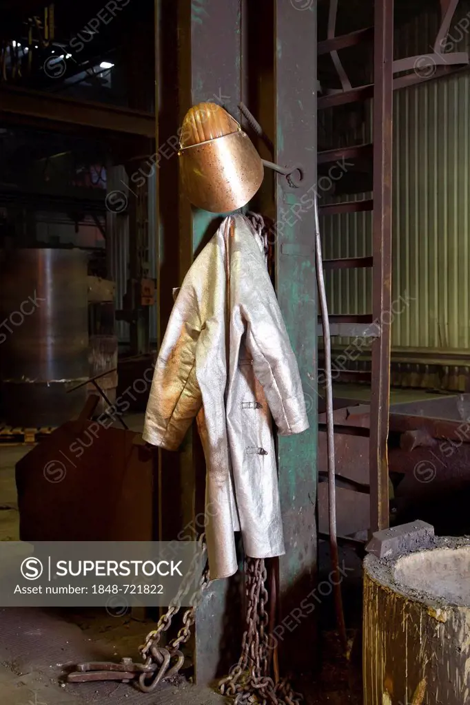 Protective equipment, helmet and jacket of a smelter worker of the Luitpoldhuette AG, a foundry that specializes in the casting of engine blocks, moto...
