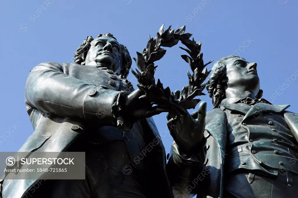 Goethe-Schiller monument in Weimar, Thuringia, Germany, Europe