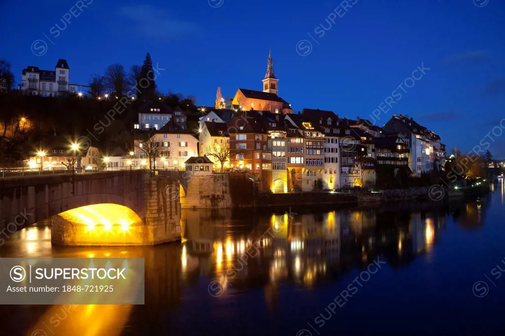 Laufenburg at night, Waldshut district, High Rhine, Black Forest, Baden-Wuerttemberg, Germany, Europe, PublicGround