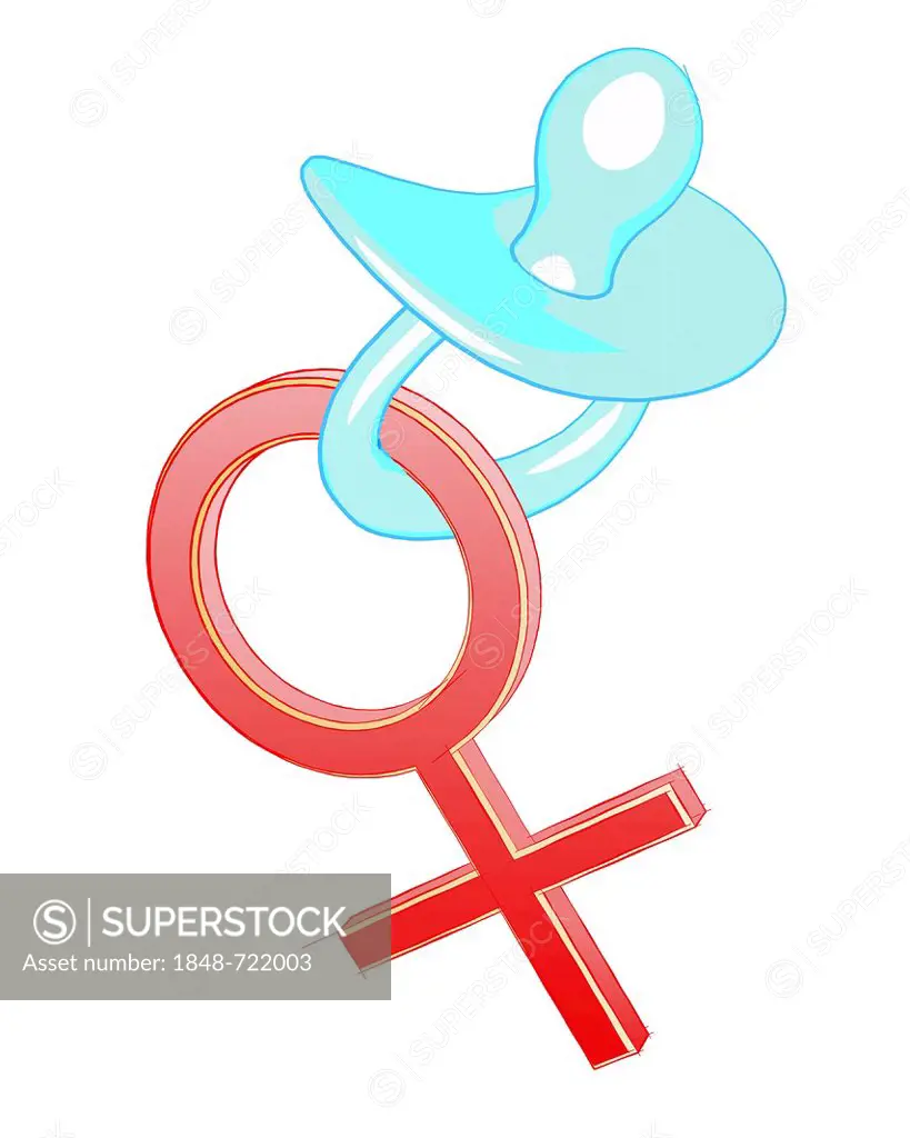 Pacifier on a Venus symbol, illustration, symbolic image for a single mother