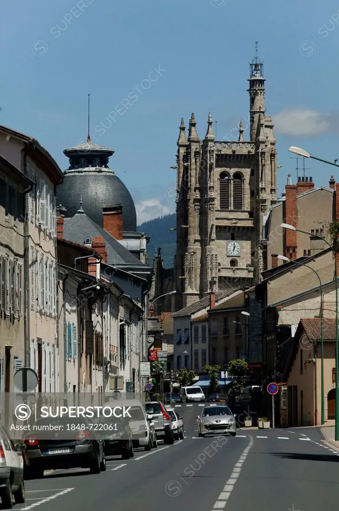Town of Ambert with church of Saint-Jean d'Ambert, Puy de Dome, Auvergne, France Europe