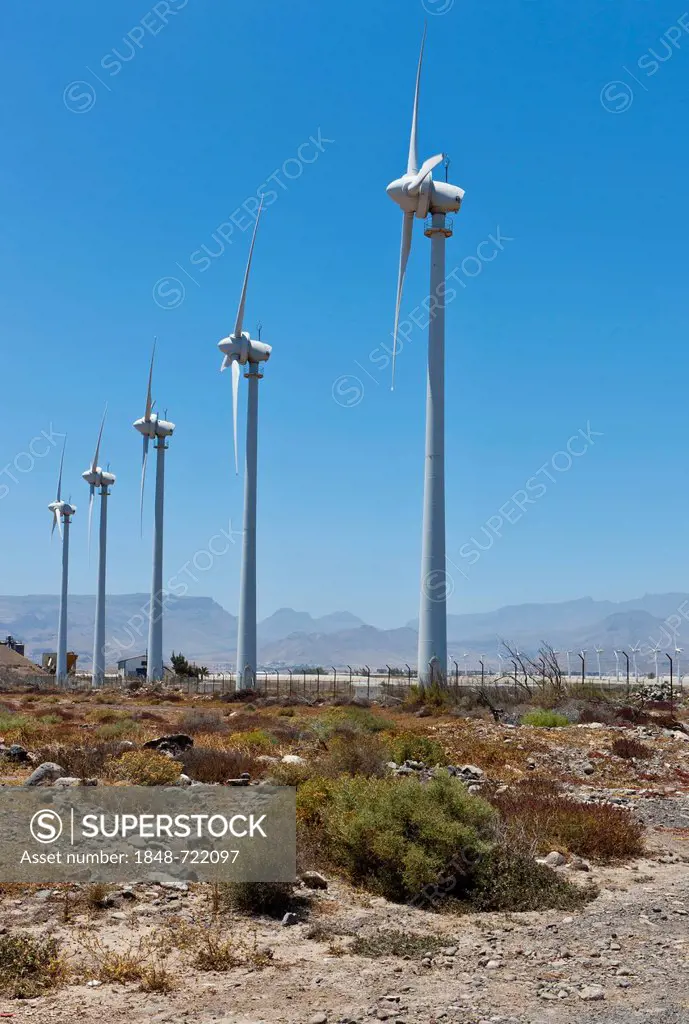 Wind turbines, wind power station, Pozo, Santa Lucía de Tirajana, Gran Canaria, Canary Islands, Spain, Europe