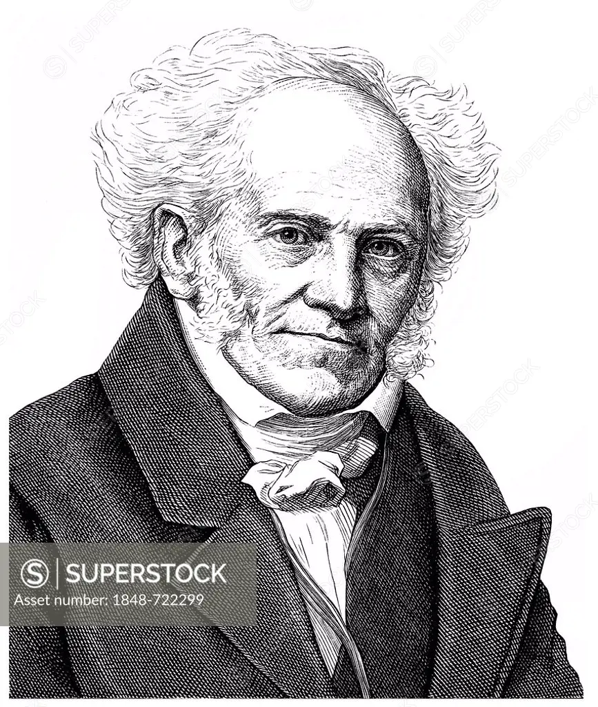Historical illustration from the 19th Century, portrait of Arthur Schopenhauer, 1788 - 1860, a German philosopher, author and university lecturer