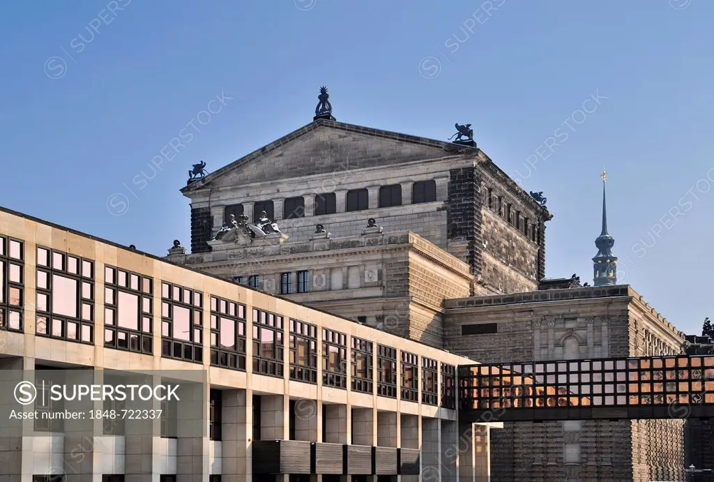 Semperoper Opera House with the adjoining function building at the rear, Dresden, Saxony, Germany, Europe, PublicGround