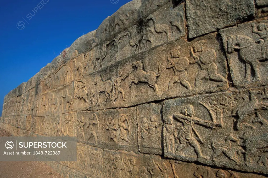 Relief, Mahanavami Dibba, Royal Enclosure, Vijayanagar, Hampi, Karnataka, UNESCO World Heritage Site, South India, India, Asia