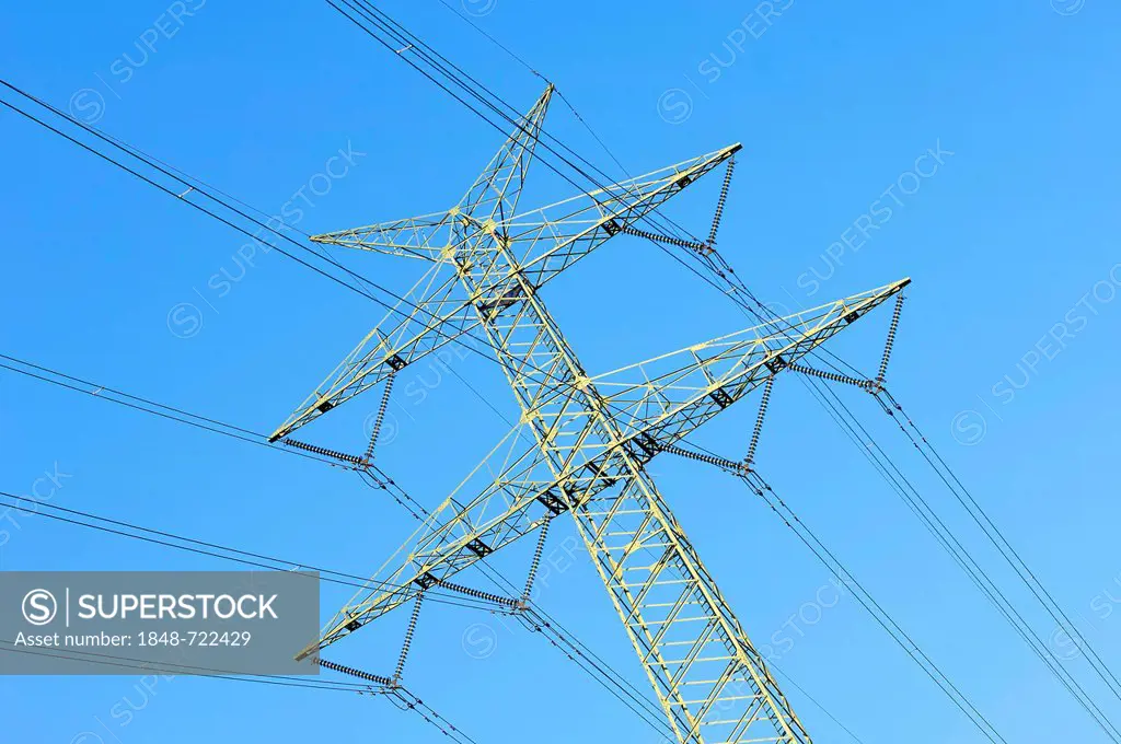 Electricity pylon, Altes Land, Lower Saxony, Germany, Europe