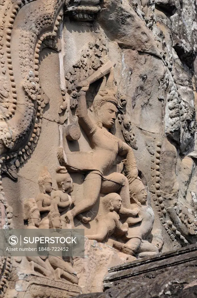 Sculptural relief, top level, Temple Mount, Angkor Wat, Siem Reap, Cambodia, Southeast Asia