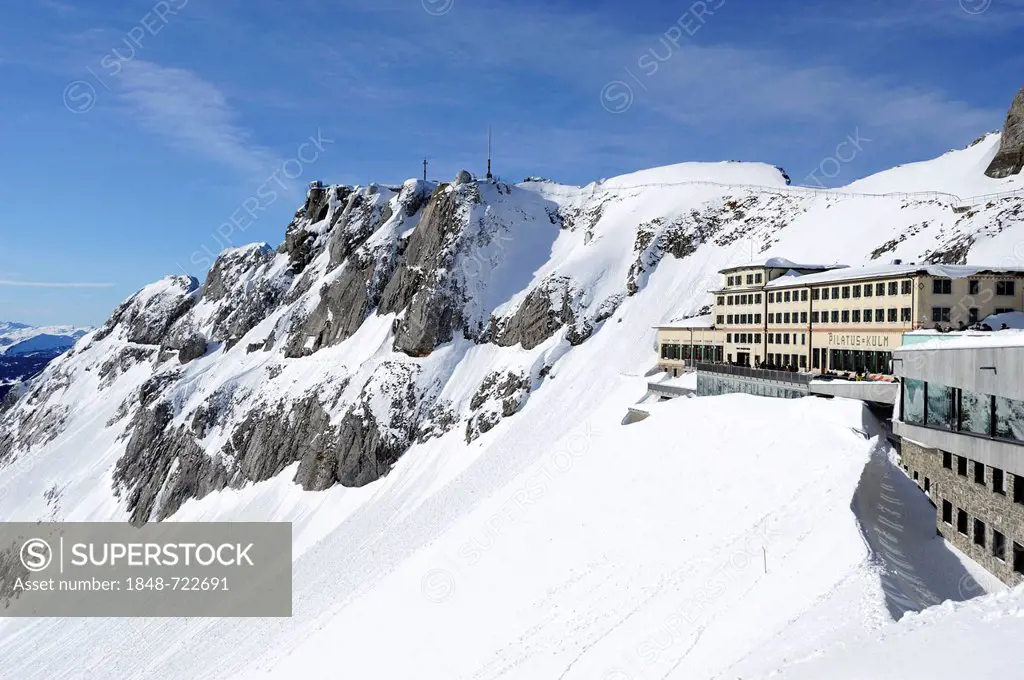 Hotel Pilatus Kulm in winter, Lucerne, Central Switzerland, Switzerland, Europe