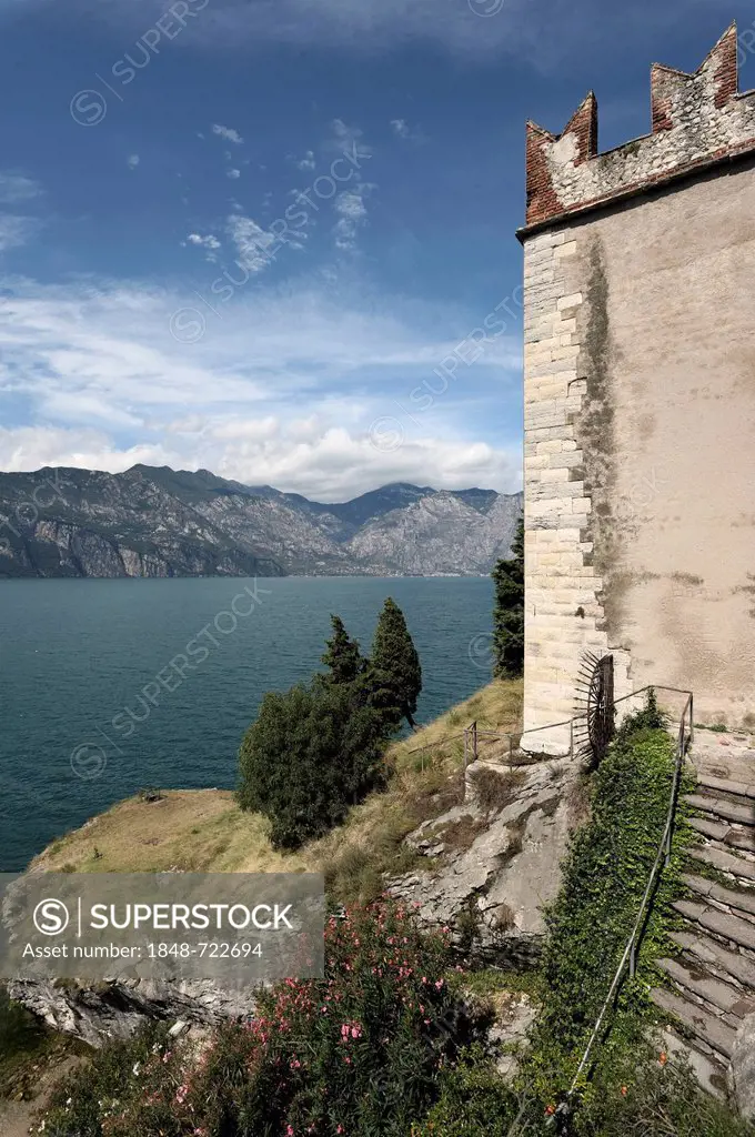 Tower of the Scaliger Castle in Malcesine, Lake Garda, Verona Province, Veneto, northern Italy, Europe