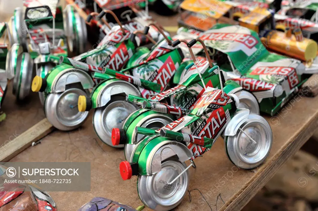 Motorcycles made from beer cans, souvenirs, market stall, Trinidad, Cuba, Greater Antilles, Caribbean, Central America, America