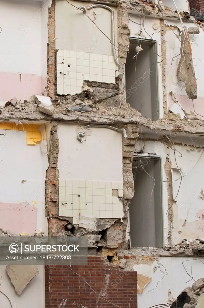 Demolition of house, room walls still standing, Bonn, Germany, Europe