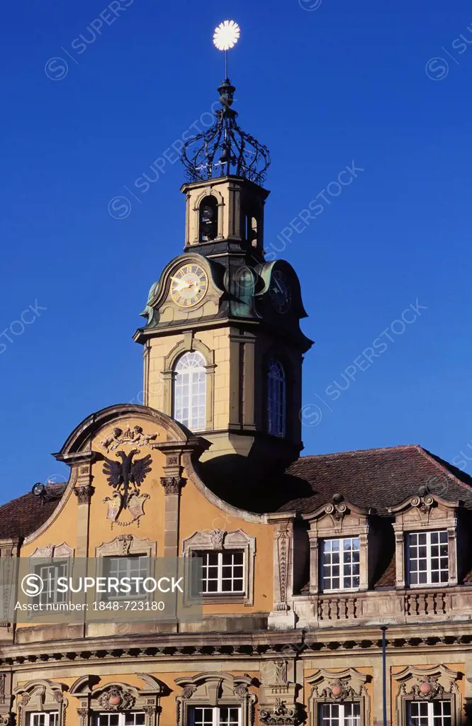 Tower of the City Hall, Schwaebisch Hall, Hohenlohe, Baden-Wuerttemberg, Germany, Europe