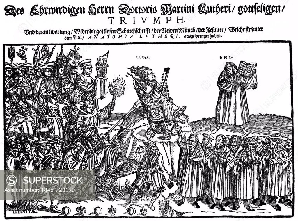 Historical illustration from the 19th Century, Lutheran caricature against the Jesuits in the 16th Century