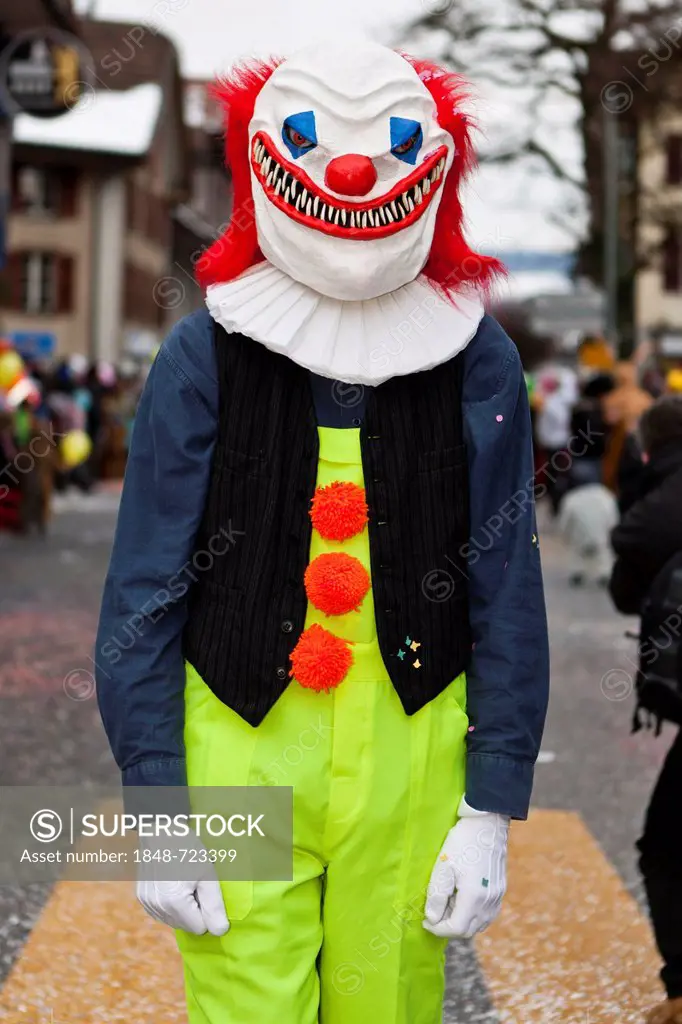 Clown, 35th Motteri-Umzug parade in Malters, Lucerne, Switzerland, Europe