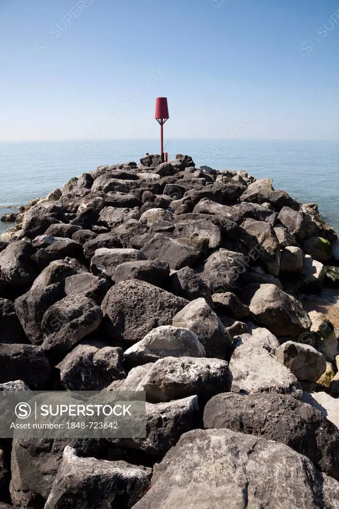 Rock stone groynes sea defences at Barton on Sea, Hampshire, England, United Kingdom, Europe