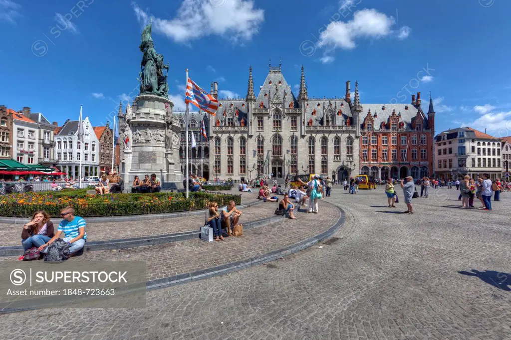 Provinciaal Hof, Provincial Court, Grote Markt square, historic centre of Bruges, UNESCO World Heritage Site, West Flanders, Flemish Region, Belgium, ...