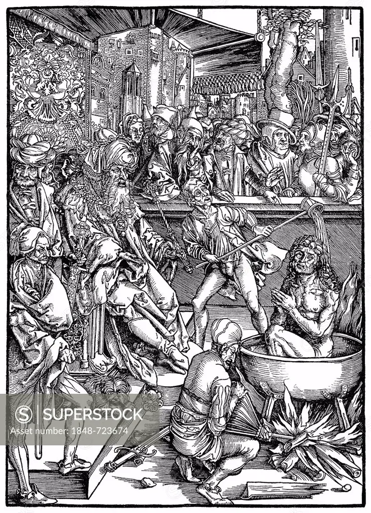 Historical illustration from the 19th Century, depiction of the tortures of the early Christians under Emperor Nero of the Roman Empire in the 1st Cen...
