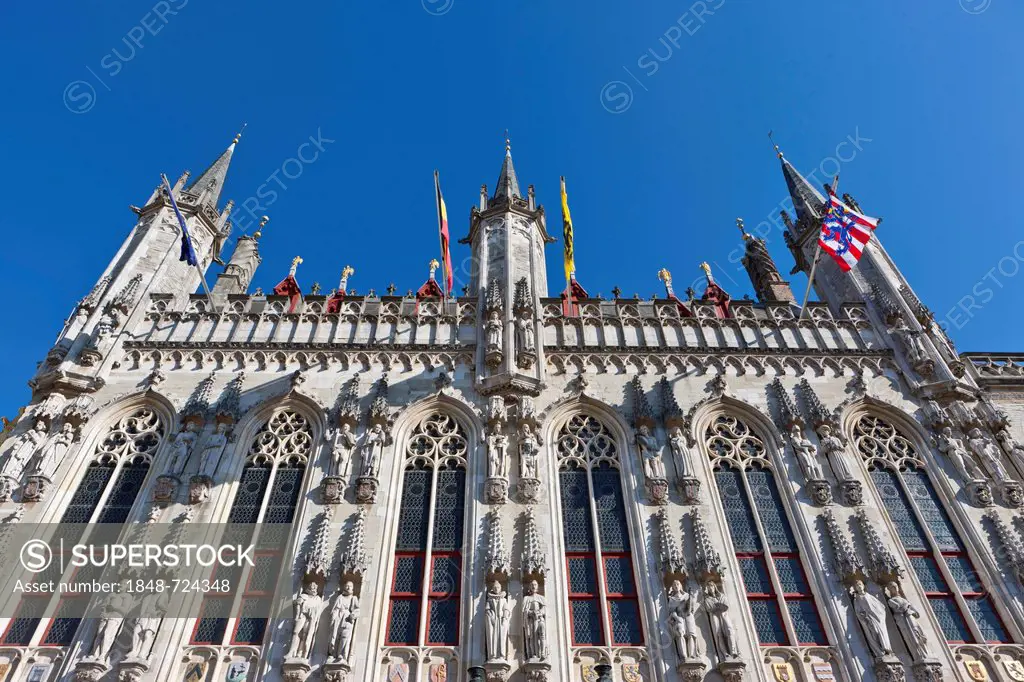 Stadhuis, city hall, Grote Markt square, old town of Bruges, UNESCO World Heritage Site, West Flanders, Flemish Region, Bruges, Belgium, Europe