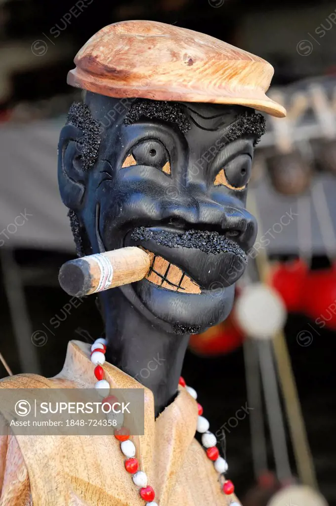 Cigar smoking carved wooden figure, souvenirs, Trinidad, Cuba, Greater Antilles, Caribbean, Central America, America