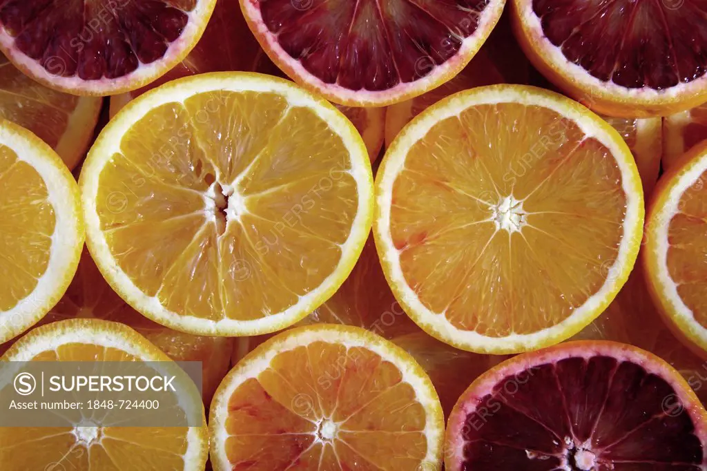 Slices of oranges, blood oranges