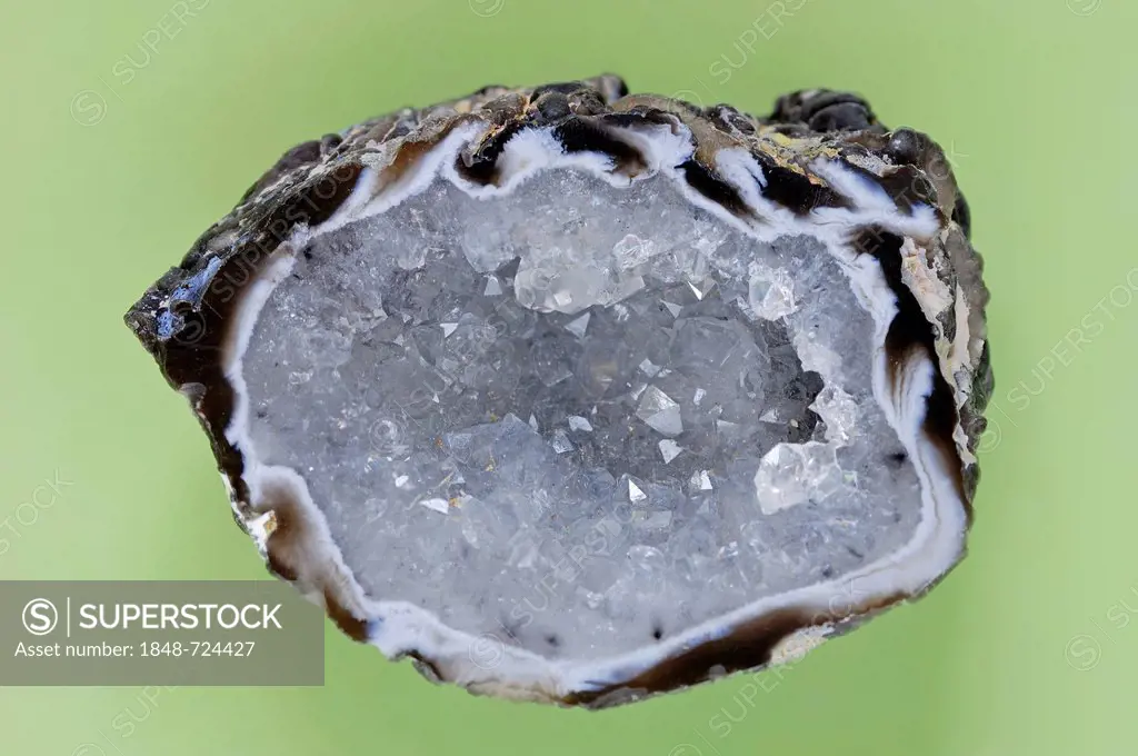 Crystalline quartz in a geode, charmstone, precious stone